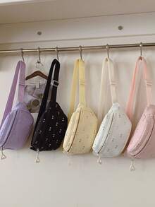 1pc Zipper Closure Cartoon Teenager Waist Bag, Nylon Crossbody Fanny Pack For Girls, Star Mini Pouch