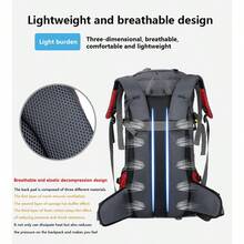 Mochila impermeable de 60L para senderismo y camping con cubierta de lluvia, mochila grande para deportes al aire libre, viajes y escalada - Negro - Ver 8