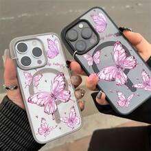 Funda de Teléfono Mariposa Rosa, Compatible con Carga Inalámbrica, Resistente a Impactos, Funda Magnética con Sensación de Piel, Compatible con iPhone 17 Pro Max/17 Air/16/15/14 Plus/13/12/11  Galaxy A56/A55/A54/A36/A35/A26/A25/A16/A15/A06/S25 Ultra/S24 FE/S23 Plus/S22, Estuche de Carga Inalámbrica, Estuche de Teléfono Minimalista, Cubierta de Inspiración Natural, Fijación Magnética Ajustada XUHF - Multicolor - Ver 8