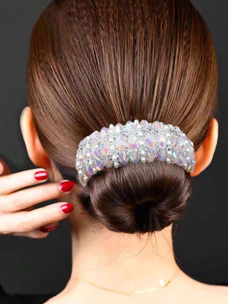 1个水钻发夹，女士半气球巢可伸缩发爪，发髻固定器配饰，发夹 - 彩色 - 查看 1