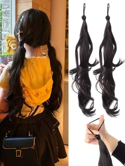 2pcs Synthetic Ponytail Hair Extension, Heat Resistant, Natural Wave, Elastic Band, Suitable For All Ages, Versatile Styling - 18 Inch(About 45cm) Ponytail Hair Piece For Women Girls Party Cosplay Daily Use