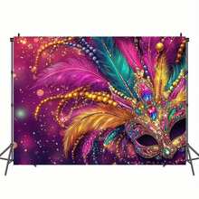 1 Carnival Party Background Cloth Welcome To Bauta Design, Red And Gold Striped Background Durable Polyester Photo Booth Decoration Is Suitable For Birthday Carnival Anniversary Room. - Multicolor - View 5