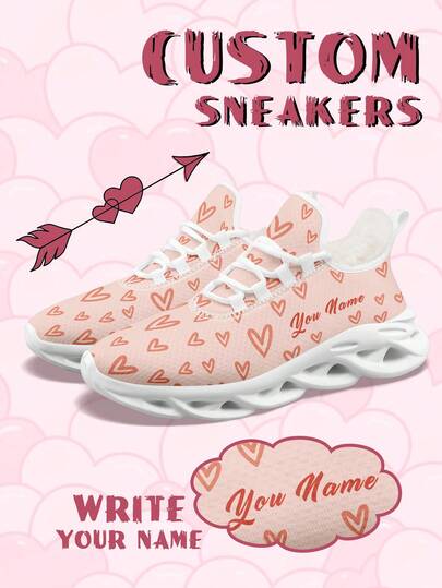 Zapatillas de deporte personalizadas unisex para el Día de San Valentín con impresión de foto personalizada, diseño festivo con corazones, zapatos cómodos con foto personalizada, zapatillas ligeras y suaves con suela cómoda, para entrenamiento en el gimnasio, transpirables, zapatillas de tenis, regalo único de San Valentín para mamá/papá/ella/él/novia/novio/esposa/esposo/amigo