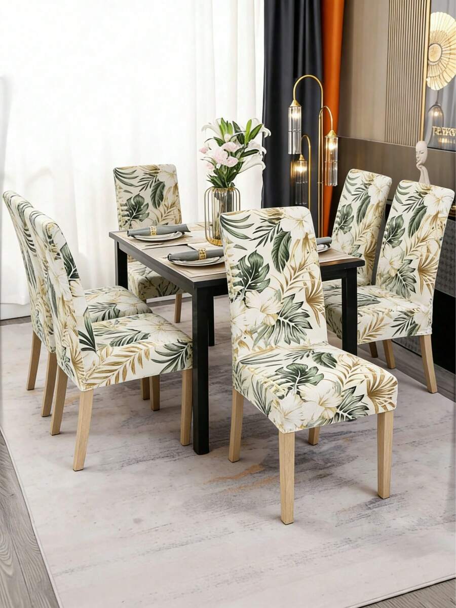 1/4/6pcs Geometric Digital Print Chair Covers, Minimalist Modern All Season Home Dining Chair Slipcovers, Removable Seat Protectors, Suitable For Various Occasions