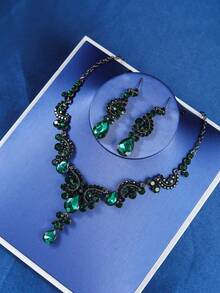 四件套皇冠头饰套装，复古优雅水晶水钻女王皇冠项链耳环，新娘婚礼发饰，女士派对活动节日珠宝皇冠