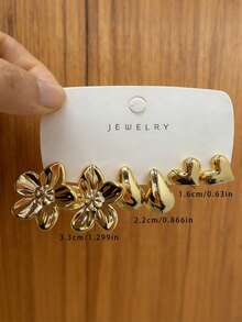 6-18pcs Gold-Tone Fashion Earrings Set, Stylish & Elegant, Suitable For Daily, Party, And Event Wear