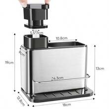 3 en 1 Dispensador de Jabón con Soporte para Esponja y Soporte para CepilloAcero Inoxidable Dispensador de Jabón para Platos Rellenable de 300 ml para Organizar el Fregadero de La Cocina