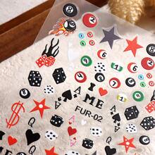 2pcs Y2K Style 3D Nail Stickers - Self-Adhesive Cartoon Cherry, Leopard, Star, Billiard Ball And Playing Card Patterns, Suitable For DIY Nails, Glossy Effect, Disposable, Embroidered Texture, Rectangular, Fun Creative Design, DIY Manicure - Multicolor - View 7