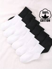 12 pares de calcetines delgados de media caña en blanco y negro, aptos para primavera/verano/otoño, calcetines deportivos de mezcla de algodón para niños y jóvenes - Blanco y Negro - Ver 7