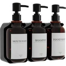 Dispensador de Shampoo y Acondicionador 3 Piezas Dispensador de Jabon Baño Pared on 16 Etiquetas Impermeables Sin Taladrar Dispensadores de Jabon de Ducha para Baño y Cocina 500ml Ámbar - mbar - Ver 1