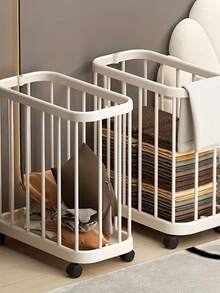 Large Capacity Rolling Storage Basket With Wheels - Multi-Functional Organizer For Home, Outdoor, Living Room, Bathroom, Laundry Room & Sports Field - Durable Plastic, Shelf Baskets - 白色 - 查看 8