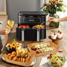 100PCS Thickened Air Fryer Liner - Suitable For Double-Basket Air Fryers, Heat-Resistant Disposable Rectangular Liner, Easy To Clean And Reusable, Air Fryer Accessory, Multi-Functional Cooking Liner, Easy-To-Clean Liner. - Wood Color - View 8