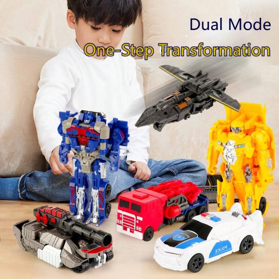 1pc Upgraded Children's Transforming Robot Car Model - One-Button Transformation - Non-Alloy Version Movable Toy For Boys - [Boy's Gift/Children's Birthday Surprise/Creative Educational Toy] Cool Transforming Model - Perfect Gift