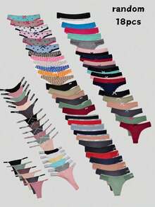 18pcs/Pack Randomly Assorted Low Rise Cotton Lace Sexy Comfortable Tanga Thongs For Women - Mixed Colors - 查看 1