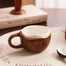 1pc Coconut Coffee Cup, Ceramic Material, Milky Coconut Meat + Coconut Shell, Latte Coffee Cup, Niche Creative Mug, Breakfast Household Water Cup - Multicolor - View 5