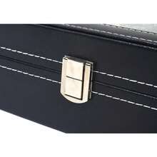 Caja de almacenamiento para relojes de 6 compartimentos de cuero sintético negro, caja organizadora para relojes con espejo, caja portátil para joyas - Negro - Ver 9