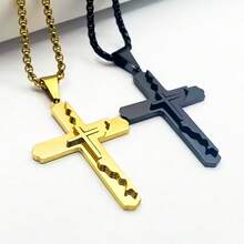 Women's Double-Layer Welded Cross Pendant Necklace, 18K Gold Plated Stainless Steel, Jewelry Gift For Easter, Valentine's Day - Pendant Necklace - View 3