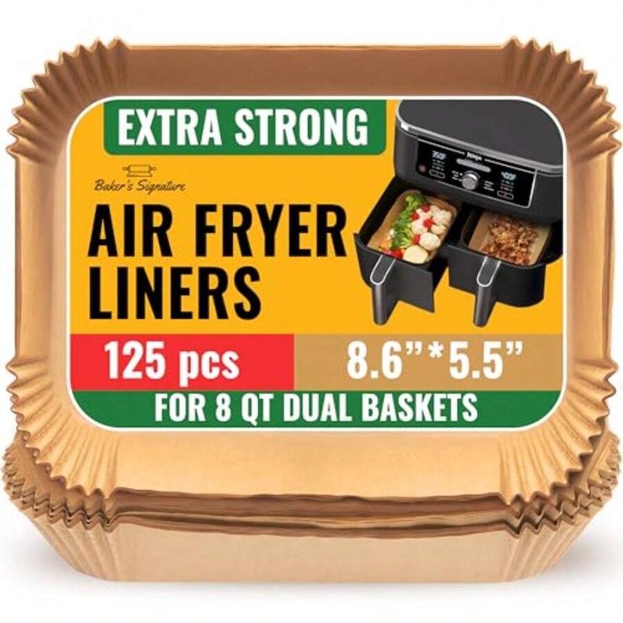 Air Fryer Liners For  Foodi Dual 125Pcs Disposable Parchment Paper For  DZ201 DZ401 Instant Pot Vortex Plus PowerXL Vortex Non-Stick And Oil Proof For Easy Cleanup By Baker's Signature - 8.6吋 x 5.5吋 矩形 + 125 - 查看 1