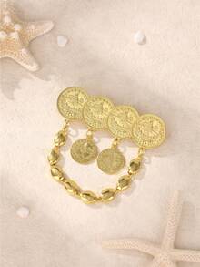 1pc Gold-Plated Women's Brooch, 4 Overlapping Circular Coin Design, Women's Scarf Clip, Arabic Luxury Accessory, Suitable For Wedding, Party, Festival, Daily Wear, Women's Gift - Butterfly - View 7