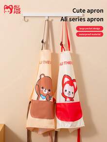 1件 ALI THE FOX THE厨房围裙，男女通用情侣围裙，挂脖式可调节带口袋防水防油烹饪厨师围裙，男女通用厨房围裙，餐饮工作围裙 - 彩色 - 查看 3