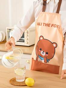 1件 ALI THE FOX THE厨房围裙，男女通用情侣围裙，挂脖式可调节带口袋防水防油烹饪厨师围裙，男女通用厨房围裙，餐饮工作围裙 - 彩色 - 查看 10