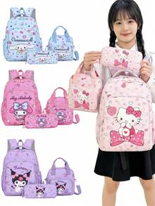 Sanrio 3件套  Melody背包，防水大容量，午餐包/笔袋，多口袋设计，可爱动漫返校必备，情人节/毕业礼物，书包
