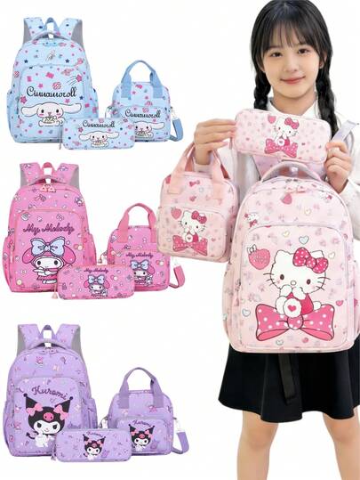 Sanrio 3件套  Melody背包，防水大容量，午餐包/笔袋，多口袋设计，可爱动漫返校必备，情人节/毕业礼物，书包