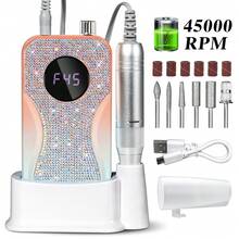 Rechargeable Nail Grinder With Diamond Encrusted Electric Nail File, Suitable For Removing Gel & Acrylic Nails, Polishing And Shaping, For Home And Salon Use, Available In Mermaid Scale Purple Blue Ombre, Twilight Orange Purple Ombre, Sunset Orange Blue Ombre, Pearl White, Coral Pink - 彩色 - 查看 16