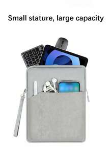 1pc Polyester Material Pink Lightweight Zipper Large Capacity Multi-Layer Electronic Notebook With Padded Travel Protective Case, Suitable For 8"/11"/12.9" Tablets - Light Grey - View 4