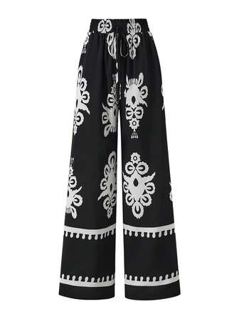 กางเกงขายาวผู้หญิงลายโบฮีเมียน เอวสูง ทรงหลวม สไตล์หรูหรา สำหรับฤดูใบไม้ผลิ/ฤดูร้อน