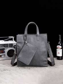 Bolso de mano tipo tote de cuero de caballo loco vintage en estilo vertical, bolso de hombro cruzado para hombres - Multicolor - Ver 12