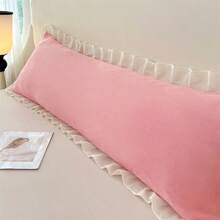 1件装奢华牛奶丝绒荷叶边枕套，情侣/加大尺寸，透气信封式开口设计，适合舒适的冬季沙发和家居床上用品装饰，圣诞节和情人节装饰礼物（不含枕芯） - 西瓜粉 - 查看 5