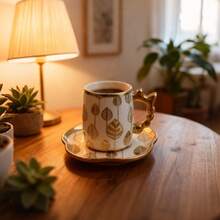 2pcs Ceramic Coffee Cup & Saucer Set, Electroplated Floral Pattern In Silver, Gold, White, 125ml Capacity, Suitable For Couples, Holidays, Home, Party, Coffee, Tea - Multicolor - View 3