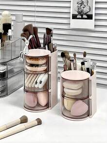 1pc Rotating Multi-Layer Makeup Organizer - Dust-Proof Plastic Material, Rotating Design, Clear Visibility, Organizer For Makeup Brushes, Cosmetics, Sponges, Combs, Hair Clips, Hair Ties, Jewelry, Ideal Gift For Girlfriend, Mother, Sister, Valentine's Day - Multicolor - View 7