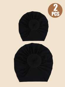 2 PCS Parent-Child Unisex Donut Knot Turban Hats - Soft Skin-Friendly Head Wraps, Stretchy Fashion Headwear For Mom & Kids - Multicolor - View 3