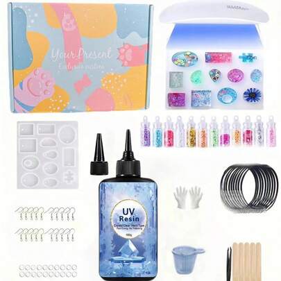 79pcs UV Resin Jewelry Making Kit With LED Light - 100g Crystal Clear Color, DIY Craft Set For Keychains And Earrings, Includes Molds And Accessories