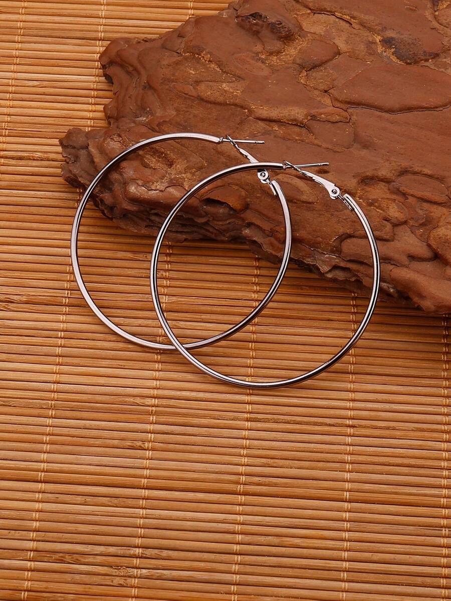 1 Pair Black Circle Hoop Earrings, Suitable For Daily Wear - J0960 Black - View 1