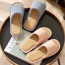 Women And Men House Fabric Slippers Indoor And Outdoor, Non-Slip Memory Foam Open-Toe Home Shoes, Soft Bottom Linen Unisex Washable Cotton Casual,13-14Women/11-12Men,NavyBlue - NavyBlue - View 8