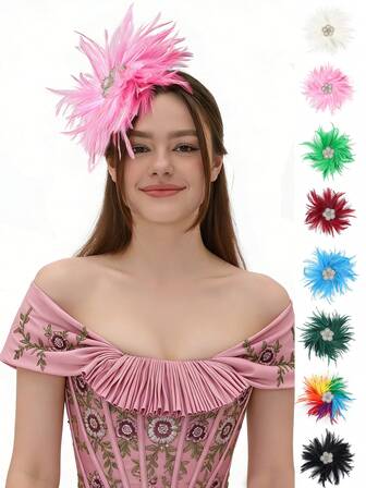 1pc Fascinators Hair Accessories Women's Costume Tea Party Hat Kentucky Derby Loop Feather Fancy Hats Wedding Church Hascinator Headband And Clip Brooch