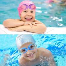 Gafas de natación para niños 2 unidades Lentes de natación con tapones y clips para la nariz sin Fugas antivaho antideslumbrante Fáciles de ajustar y cómodas con protección UV - AzulyPrpura - Ver 2
