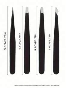 4pcs Precision Stainless Steel Tweezer Set With Storage Pouch, Professional Facial Hair Remover For Eyebrow Shaping & Ingrown Hair Removal, Multipurpose Grooming Tool Kit For Salon & Home Use - Multicolor - View 2