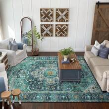 1 High-Weight Bohemian Retro Farmhouse-Style Floor Mat With Feng Shui Blue Design. Features Anti-Slip And Anti-Fleece Properties, Ideal For Living Room, Office, Or Bedroom. Suitable For Indoor Use As A Carpet-Like Mat. - Multicolor - View 8