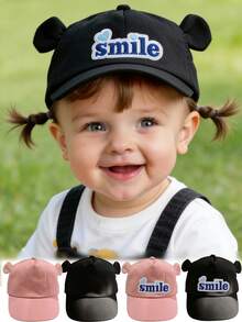 1PC Baby Toddler Cute Ear Baseball Caps Snapback Hat Girls Boys "Smile" Adjustable Infant Sport Cap Suitable For Outdoor Travel Beach Hat - Multicolor - View 1