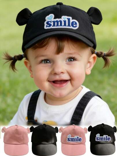 1PC Baby Toddler Cute Ear Baseball Caps Snapback Hat Girls Boys "Smile" Adjustable Infant Sport Cap Suitable For Outdoor Travel Beach Hat