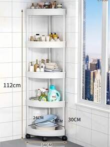 1件裝三角角落淋浴配件收納架，附3/4/5層塑料360度旋轉輪，省空間大容量，5層尺寸34cm*24cm*112cm，適用廚房、浴室、客廳 - 彩色 - 查看 8