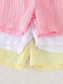 6pcs/Set Baby Girls' Casual Sweet Camisole Set, Includes Sleeveless Tops In Soft Pink, Pale Yellow, White And Solid Ribbed Shorts, Summer - Multicolor - View 7