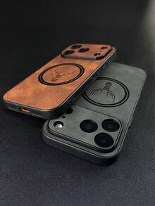 奢華復古人造皮革手機殼，相容 iPhone 17/16/15/14/13/12/11 Pro Max Plus，支援磁吸無線充電，適用於 iPhone 17 Pro Max，圓角鹿頭圖案，防震保護殼 - 深棕色 - 查看 7