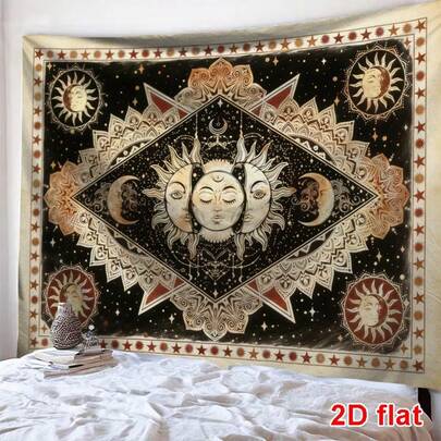 1 st bohemisk gobeläng med solgudstryck, modern polyester fyrkantig dekorativ väggbonad lämplig för vardagsrum och sovrum