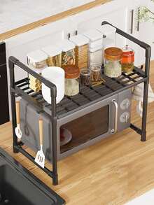 1pc Double-Layer Kitchen Shelf With Handrail, Multifunctional Kitchen Storage Rack For Microwave Oven, Bread Maker, Spices And Miscellaneous Items - Multicolor - View 7