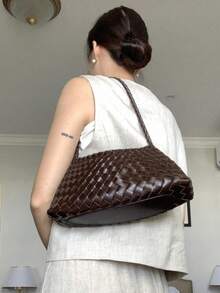 2026新款手工编织咖啡色包包，度假风单肩包，腋下包，孕妇包，手提包，商务休闲托特包，女士适用，适合工作、购物、约会、旅行、大学生、日常使用（不含配件） - 咖啡 - 查看 4